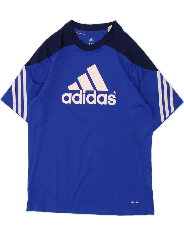 men's sport t-shirts -ADIDAS Boys Climalite Graphic T-Shirt Top 13-14 Years XL Blue Colourblock