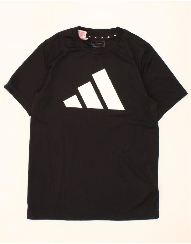 men's plain t-shirts -ADIDAS Boys Graphic T-Shirt Top 11-12 Years Black Polyester