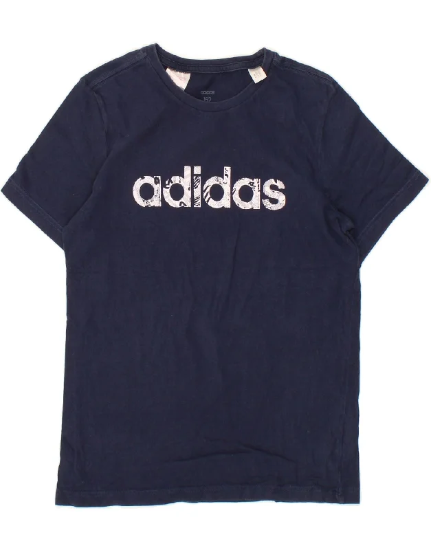 men's slim-fit graphic t-shirts -ADIDAS Boys Graphic T-Shirt Top 11-12 Years Navy Blue Cotton