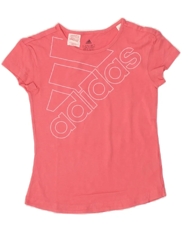 men's daily wear t-shirts -ADIDAS Boys Graphic T-Shirt Top 11-12 Years Pink Cotton