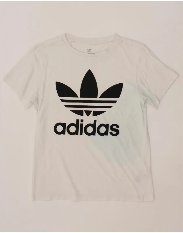 men's designer t-shirts -ADIDAS Boys Graphic T-Shirt Top 12-13 Years White Cotton