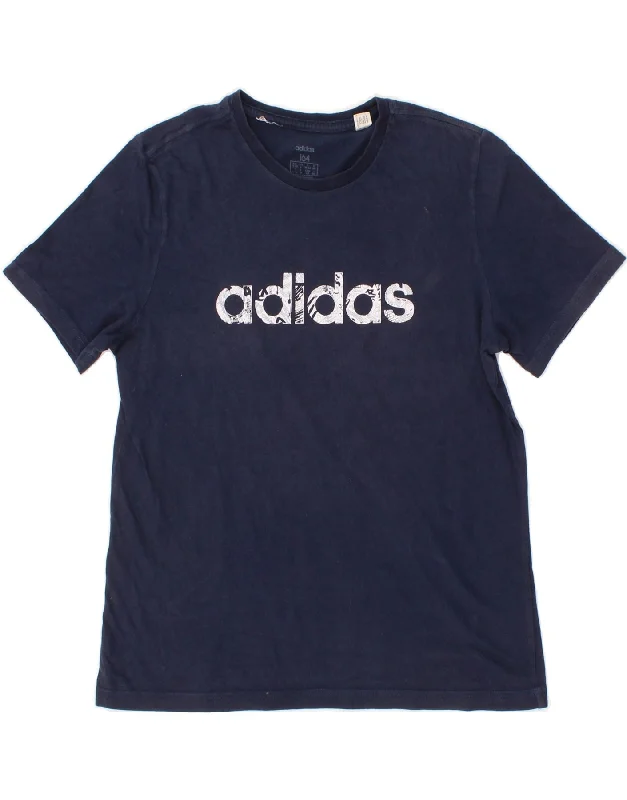 men's comfortable summer tees -ADIDAS Boys Graphic T-Shirt Top 13-14 Years Navy Blue Cotton