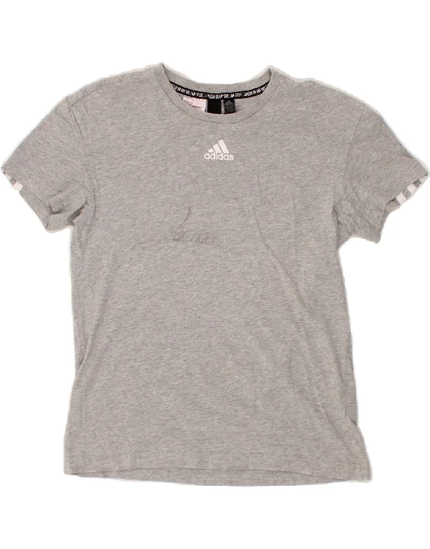 men's printed logo tees -ADIDAS Girls Graphic T-Shirt Top 11-12 Years Grey Cotton