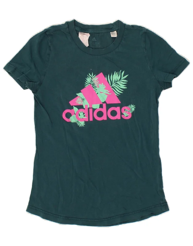 men's eco-friendly t-shirts -ADIDAS Girls Graphic T-Shirt Top 13-14 Years Green Cotton