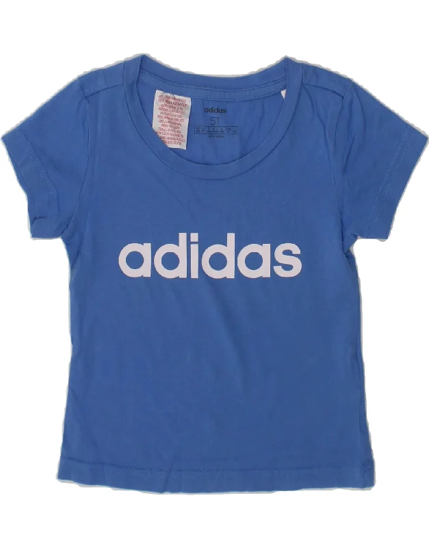 men's designer printed t-shirts -ADIDAS Girls Graphic T-Shirt Top 4-5 Years Blue Cotton