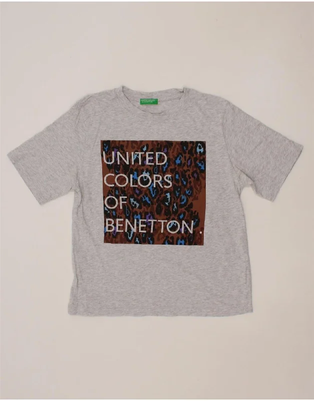 men's graphic design t-shirts -BENETTON Girls Graphic T-Shirt Top 13-14 Years Grey Cotton