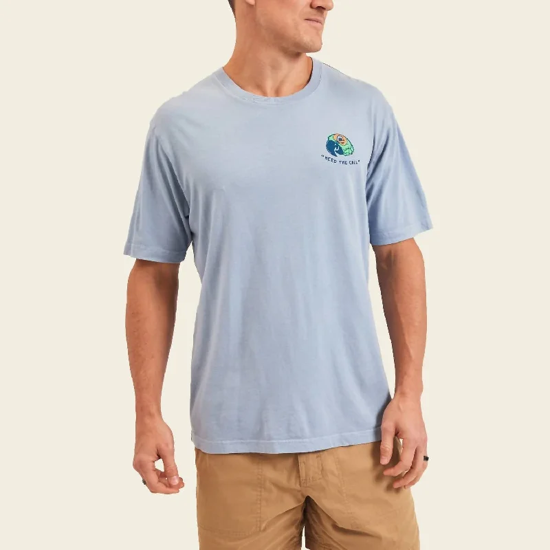 men's bold design t-shirts -Chatty Bird Cotton T-Shirt In Dusty Blue