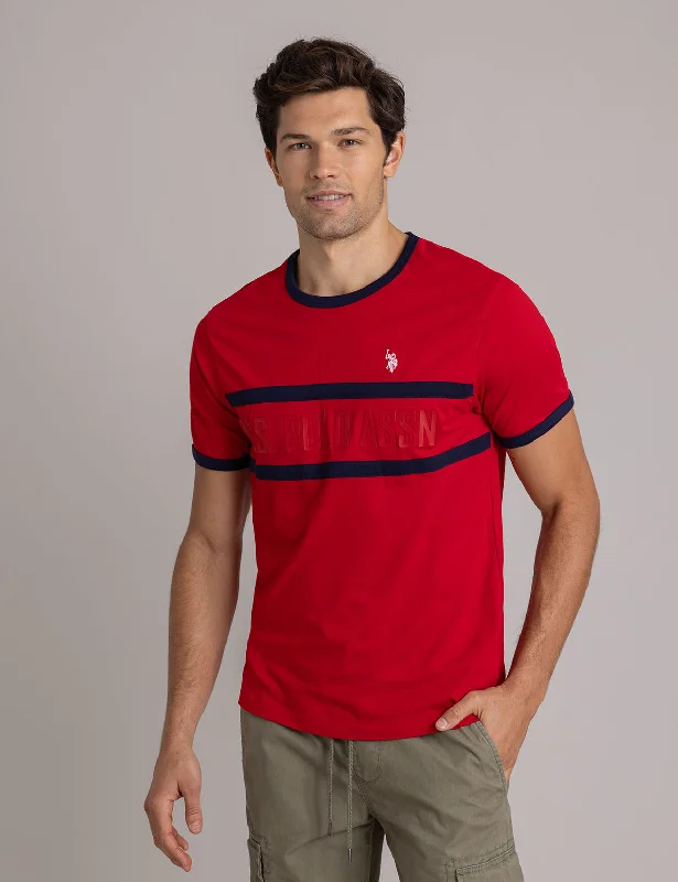 men's striped t-shirts -CREW NECK RINGER LOGO T-SHIRT