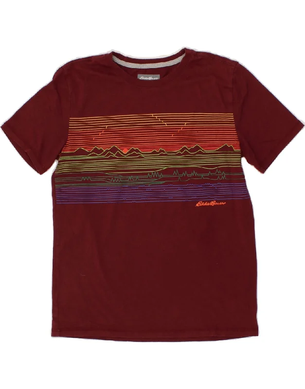 men's light t-shirts for summer -EDDIE BAUER Boys T-Shirt Top 14-15 Years Large Maroon Striped Cotton