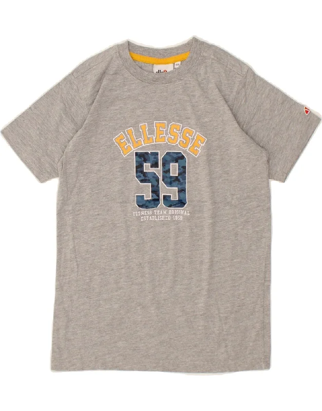 men's relaxed fit graphic t-shirts -ELLESSE Boys Graphic T-Shirt Top 9-10 Years Grey Cotton