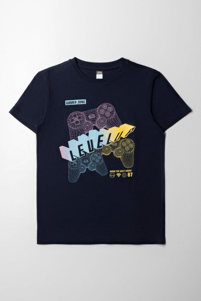 men's graphic print tees for casual wear -Gaming Printed  T-Shirt Navy