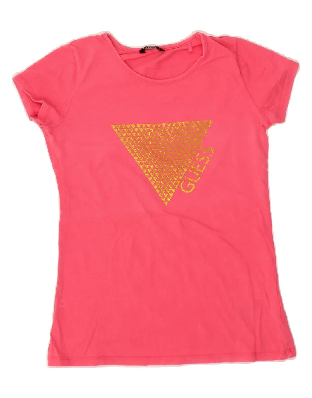 men's statement t-shirts -GUESS Boys Graphic T-Shirt Top 13-14 Years Pink Cotton