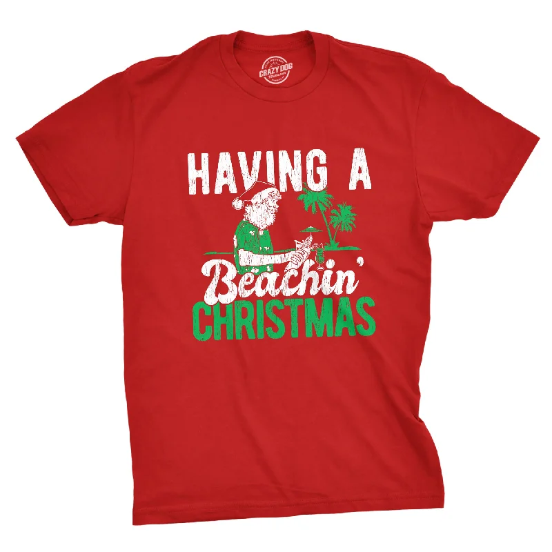 men's breathable cotton graphic t-shirts -Having A Beachin Christmas Men's T Shirt