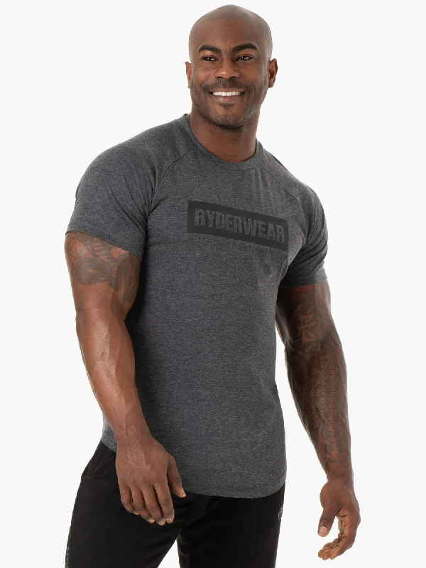 men's v-neck t-shirts -Iron T-Shirt - Charcoal Marl