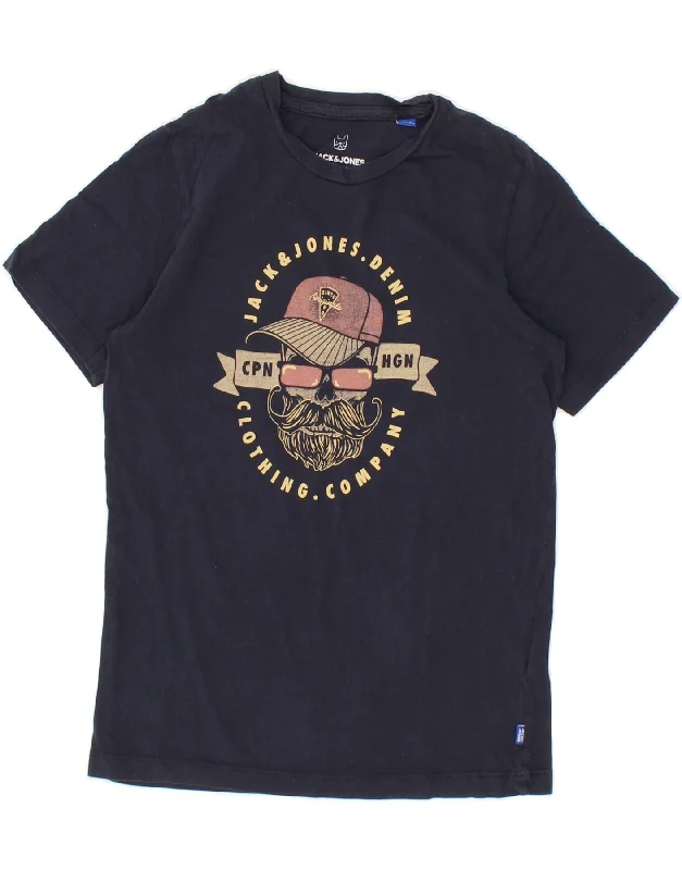 men's cotton t-shirts for summer -JACK & JONES Boys Graphic T-Shirt Top 11-12 Years Navy Blue Cotton