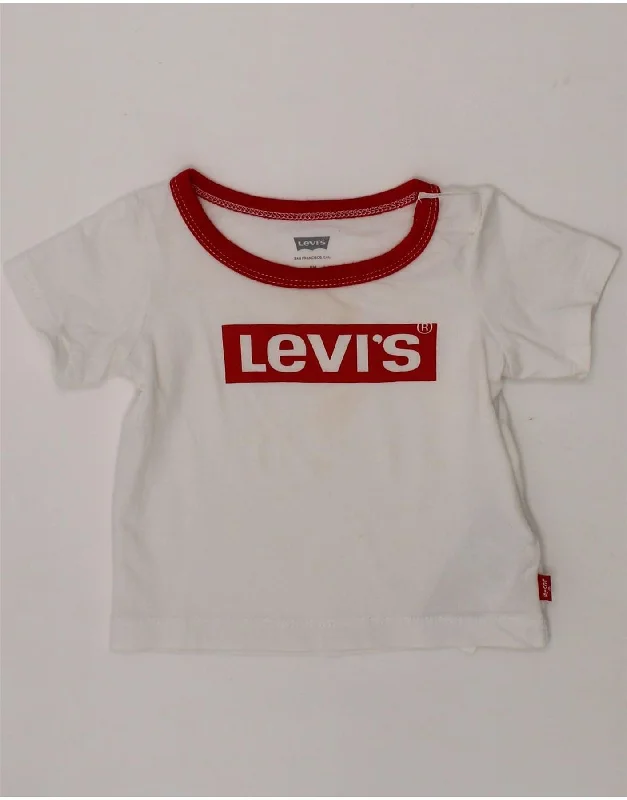 men's slogan t-shirts -LEVI'S Baby Boys Graphic T-Shirt Top 6-9 Months White Cotton