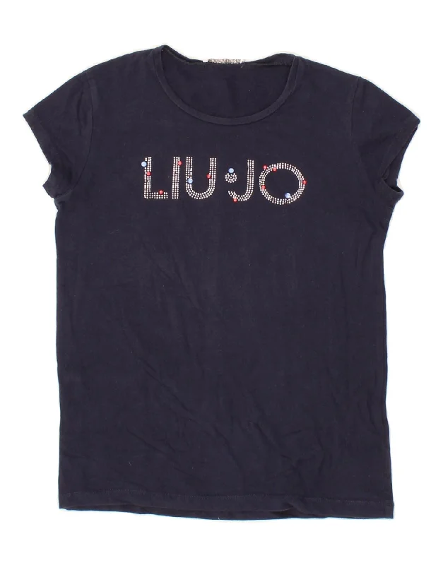 men's long sleeve t-shirts -LIU JO Girls Graphic T-Shirt Top 11-12 Years Navy Blue Cotton