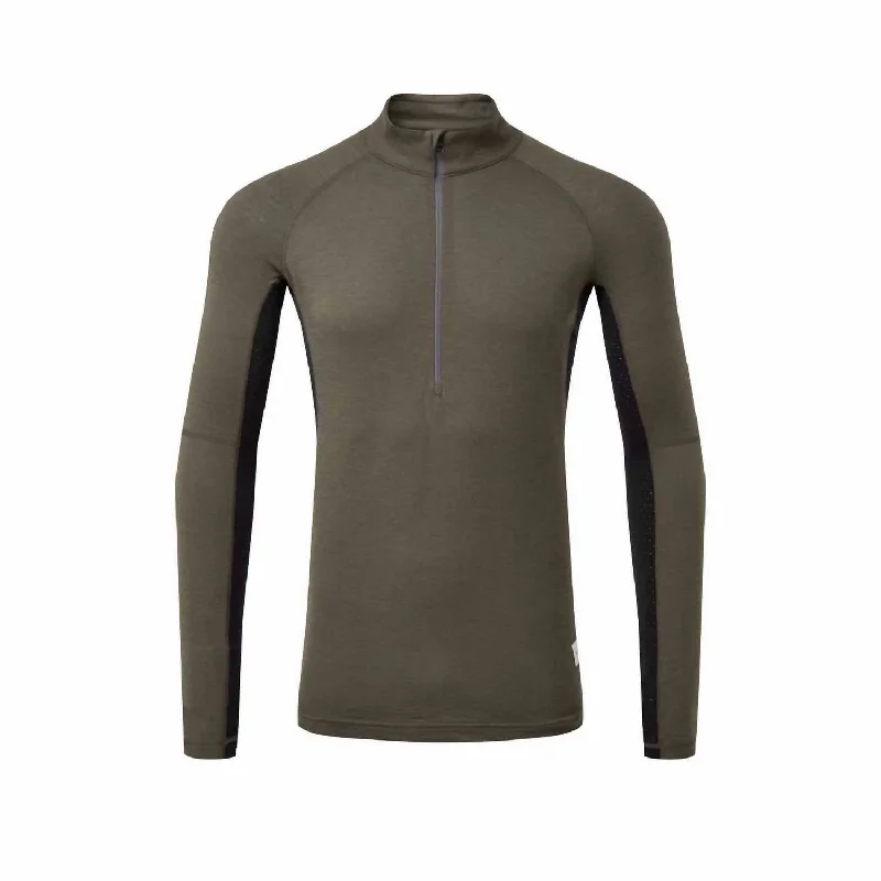 men's outdoor t-shirts -Men's Flatiron Zip Shirt In Deepoliveblack