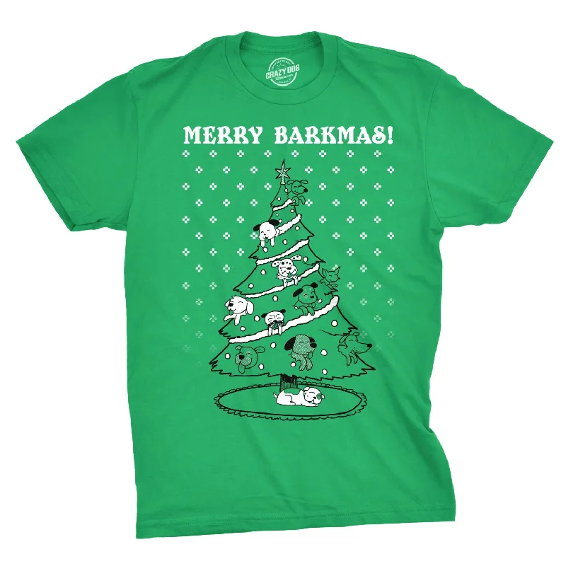 men's cool summer t-shirts -Merry Barkmas Dog Christmas Tree Men's T Shirt