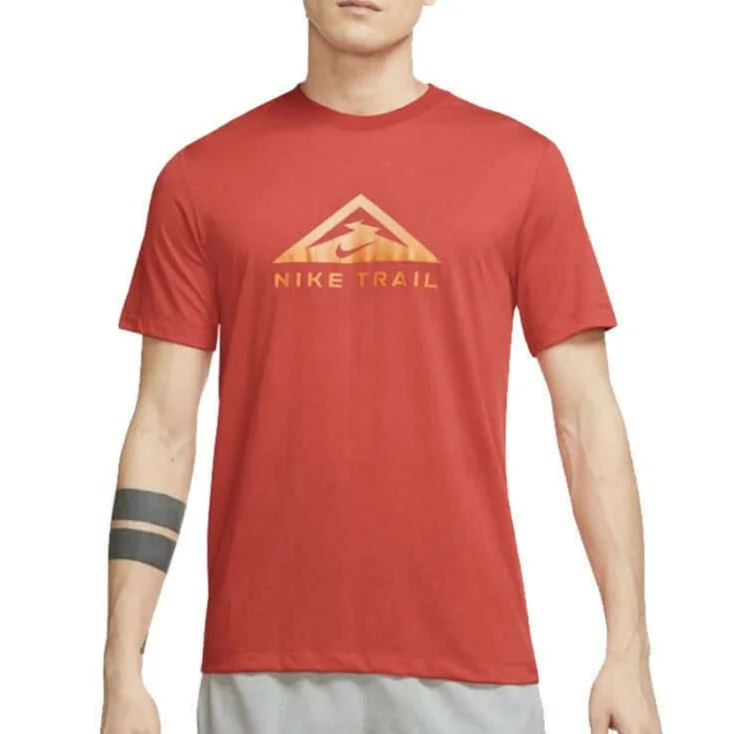 men's cotton t-shirts -Nike Dri Fit Trail Running T shirt - Red / Orange