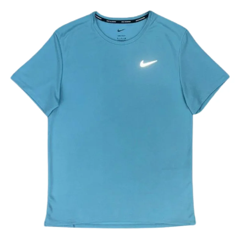 men's cool graphic t-shirts -Nike UV Miler T-Shirt - Denim Turquoise