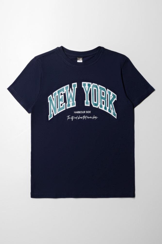 men's breathable cotton graphic t-shirts -Printed T-Shirt Ny Navy