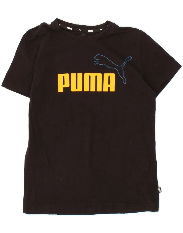 men's soft cotton crewneck t-shirts -PUMA Boys Graphic T-Shirt Top 11-12 Years Black Cotton