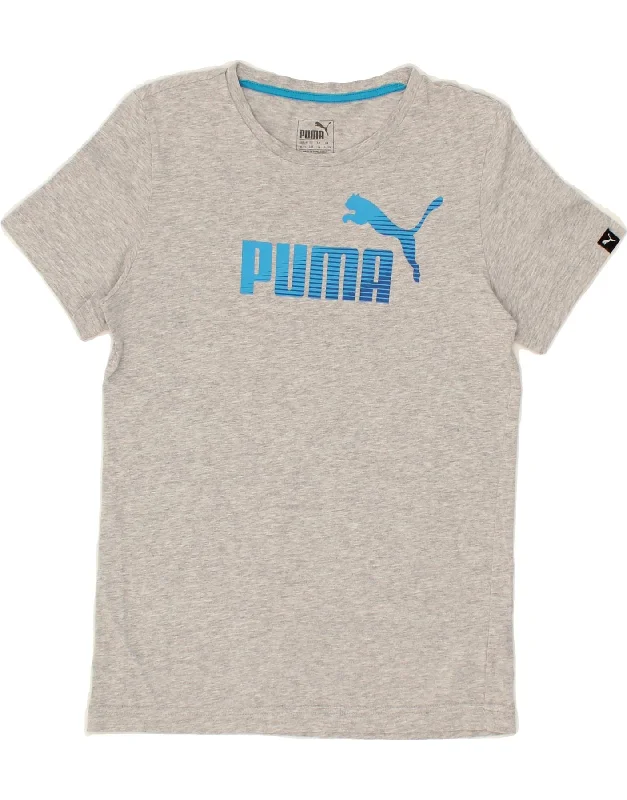 men's relaxed fit t-shirts -PUMA Boys Graphic T-Shirt Top 13-14 Years XL Grey Cotton