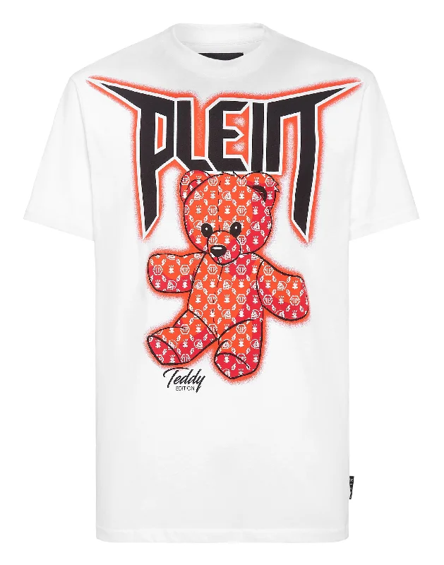 men's stylish t-shirts for casual wear -T-shirt Round Neck SS Spray Effect Print Teddy Bear