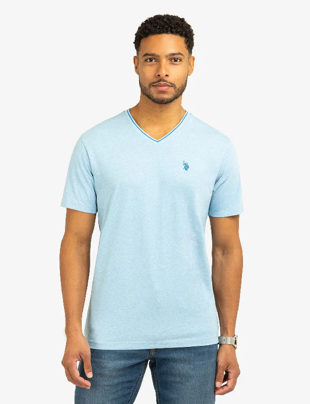 men's modern design t-shirts -TIPPED V-NECK JERSEY T-SHIRT