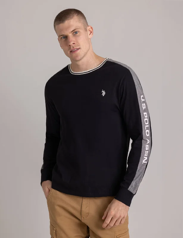 men's stylish t-shirts for casual wear -TIPPED WORDMARK LONG SLEEVE T-SHIRT