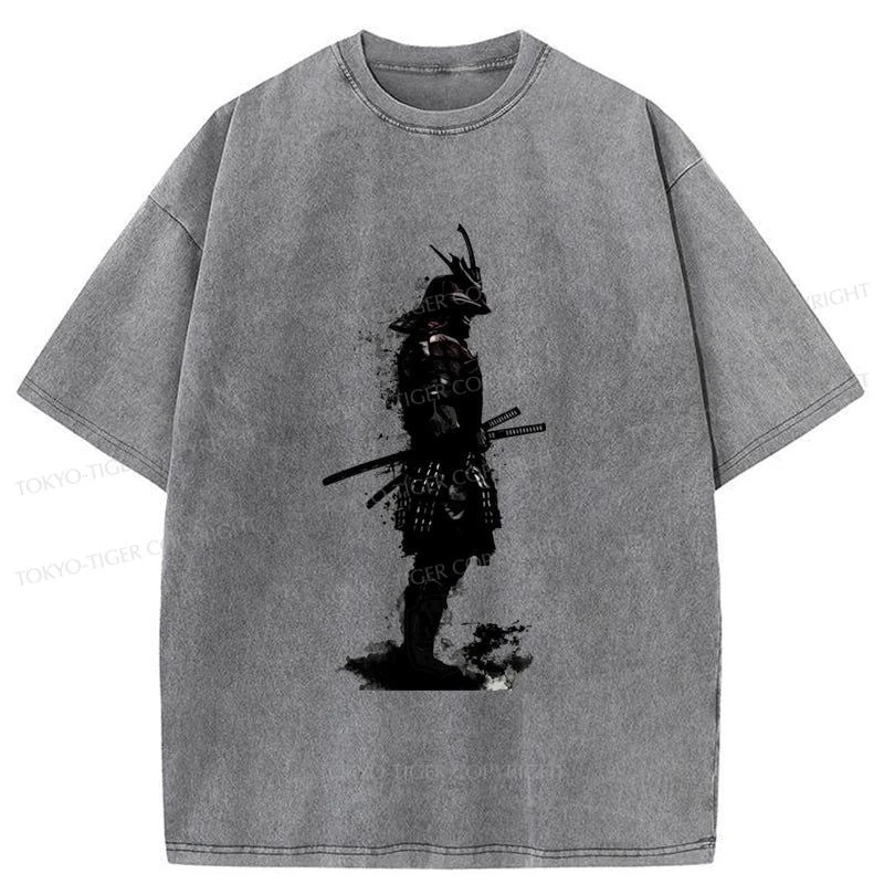 men's graphic slogan t-shirts -Tokyo-Tiger Armored Samurai Samurai Washed T-Shirt