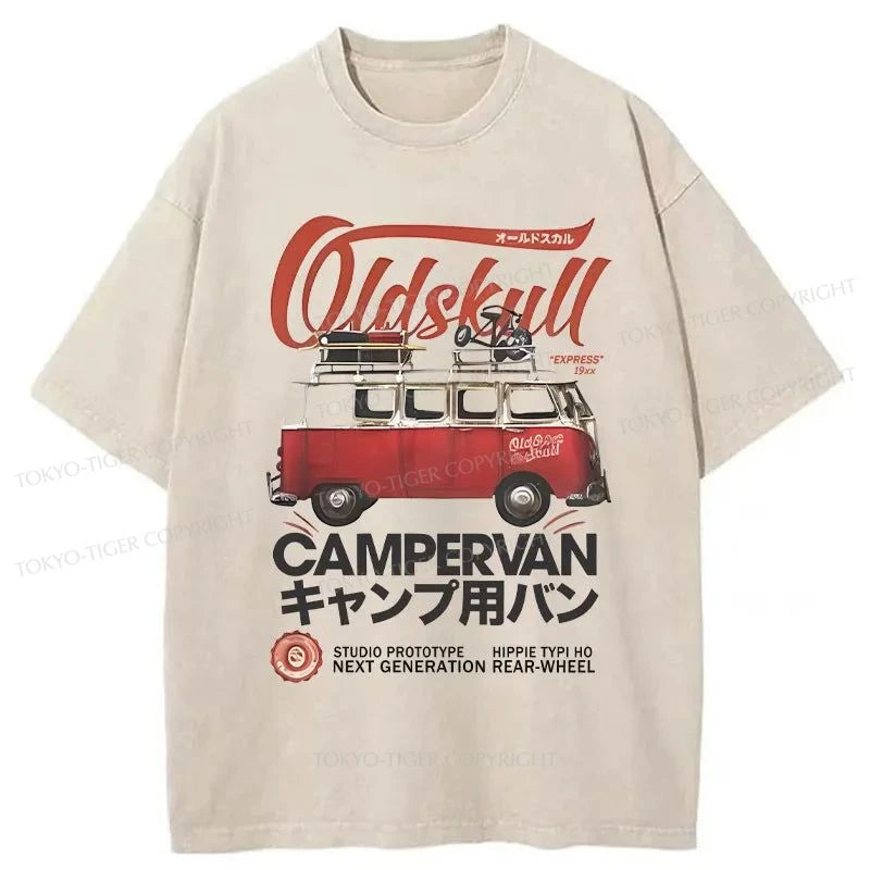 men's breathable cotton graphic t-shirts -Tokyo-Tiger Campervan Vintage Washed T-Shirt