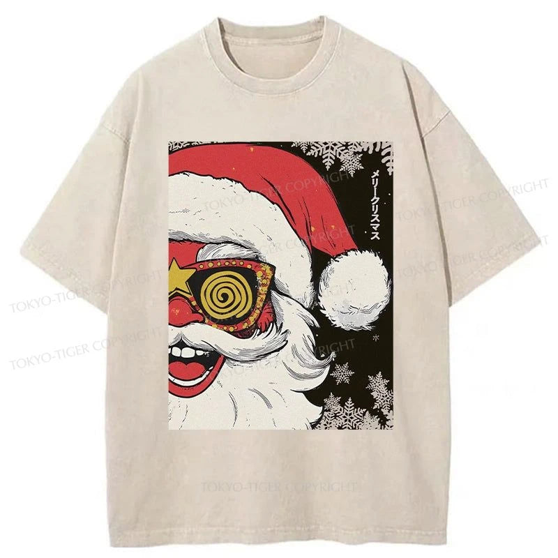 men's summer t-shirts -Tokyo-Tiger Cool Santa In Christmas Washed T-Shirt