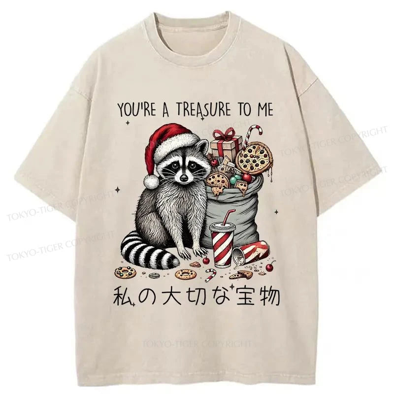 men's fashion t-shirts -Tokyo-Tiger Cute Raccoon Christmas Washed T-Shirt