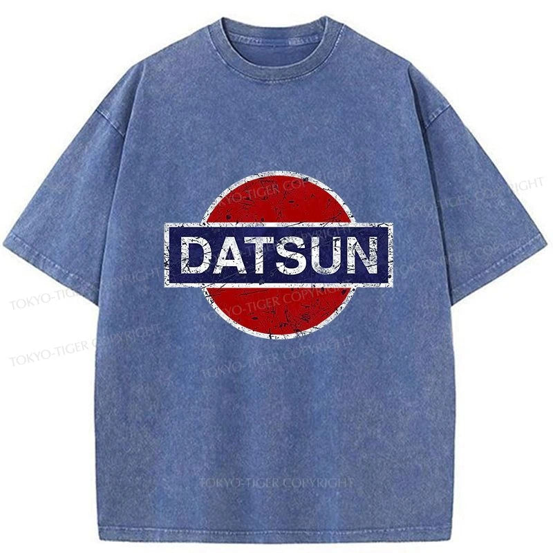 men's vintage graphic t-shirts -Tokyo-Tiger Datsun Vintage Car Washed T-Shirt