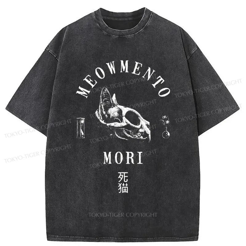 men's designer t-shirts -Tokyo-Tiger Death Cat Japan Washed T-Shirt