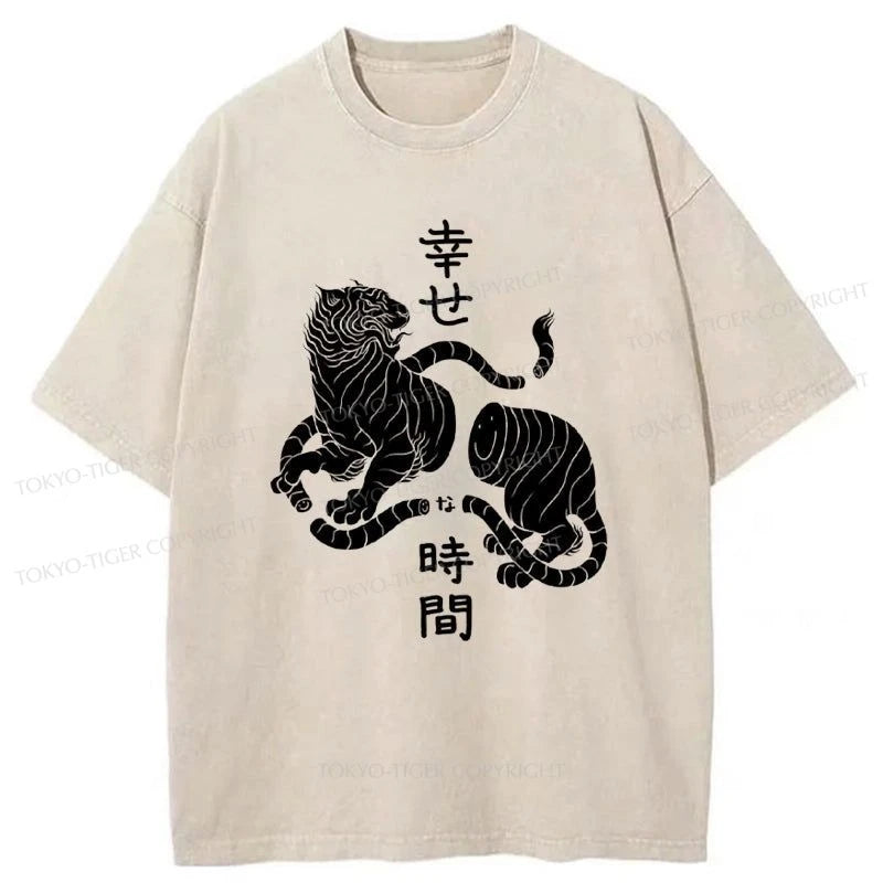 men's fashion-forward t-shirts -Tokyo-Tiger Happy Time Tiger Washed T-Shirt