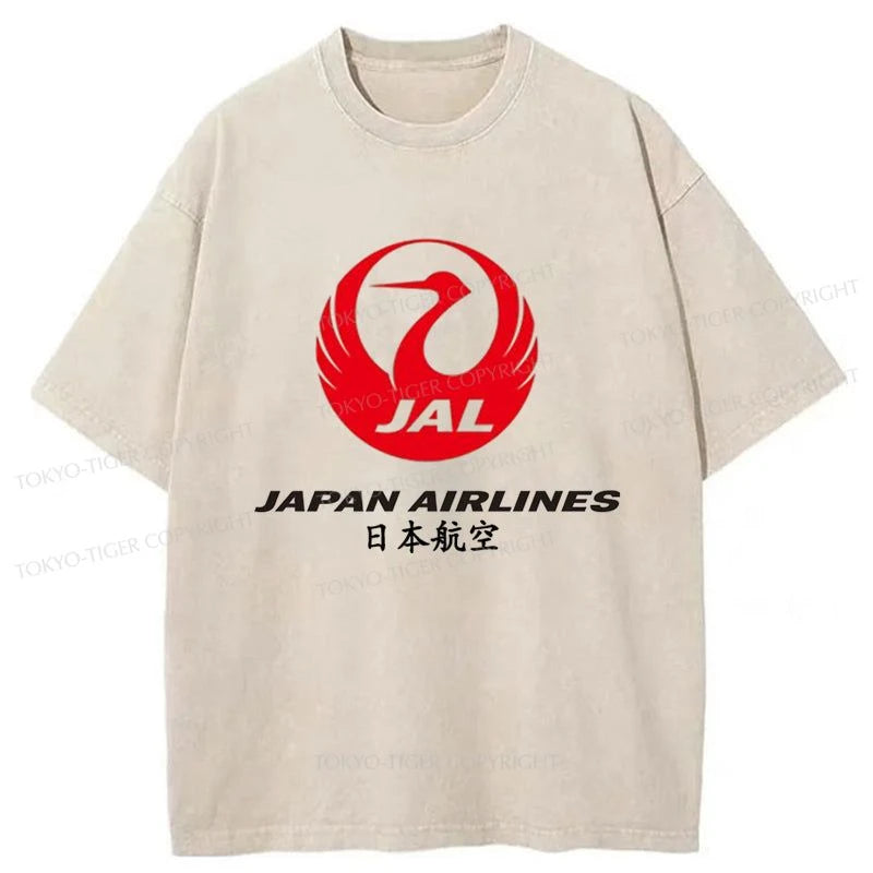 men's athletic graphic t-shirts -Tokyo-Tiger Japan Airlines Washed T-Shirt