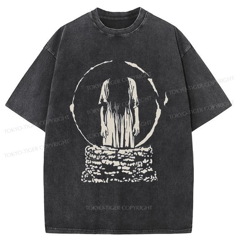 men's stylish t-shirts for casual wear -Tokyo-Tiger Japanese The Ring Sadako Washed T-Shirt