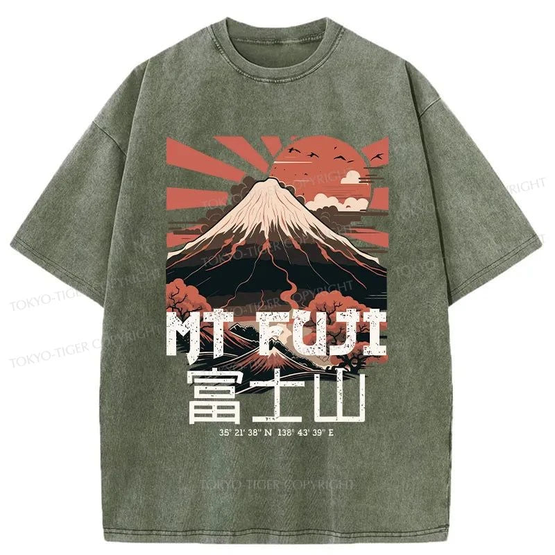 men's minimalist t-shirts -Tokyo-Tiger Mount Fuji Japanese Washed T-Shirt