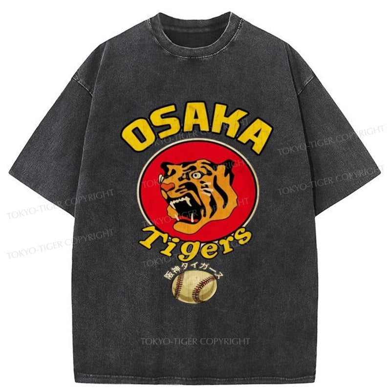 men's high-quality graphic t-shirts -Tokyo-Tiger Osaka Tiger Baseball Washed T-Shirt