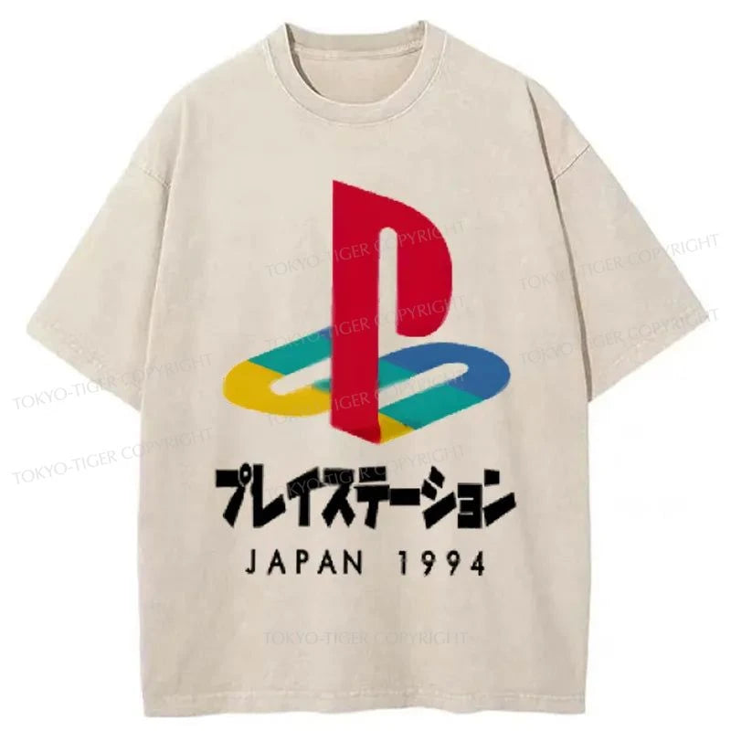 men's slim fit t-shirts -Tokyo-Tiger Playstation Japan 1994 Washed T-Shirt