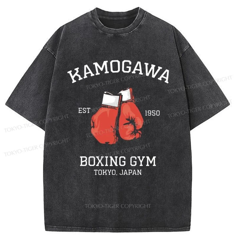 men's breathable cotton graphic t-shirts -Tokyo-Tiger Retro Boxing Gloves Manga Anime Washed T-Shirt