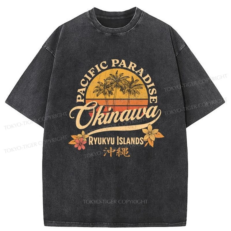 men's unique graphic t-shirts -Tokyo-Tiger Retro Okinawa Tourist Washed T-Shirt