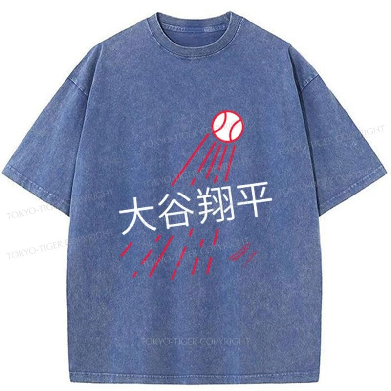 men's short-sleeve cotton t-shirts -Tokyo-Tiger Shohei Ohtani Japanese Washed T-Shirt