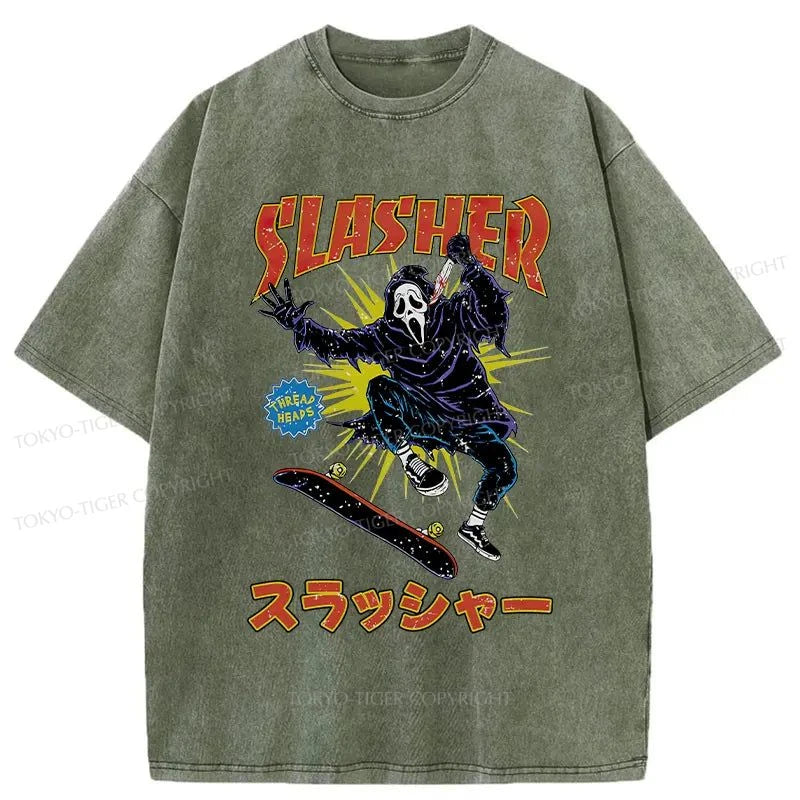 men's casual graphic t-shirts -Tokyo-Tiger Skateboard Slasher Japan Washed T-Shirt