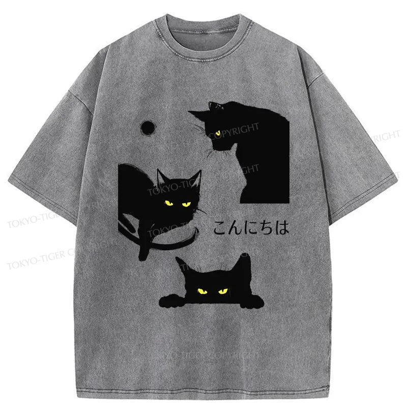 men's bold design t-shirts -Tokyo-Tiger Three Cute Cats Washed T-Shirt