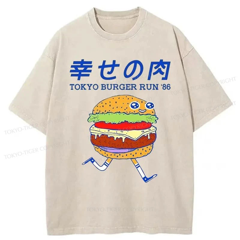 men's soft cotton blend tees -Tokyo-Tiger Tokyo Burger Run Japanese Washed T-Shirt