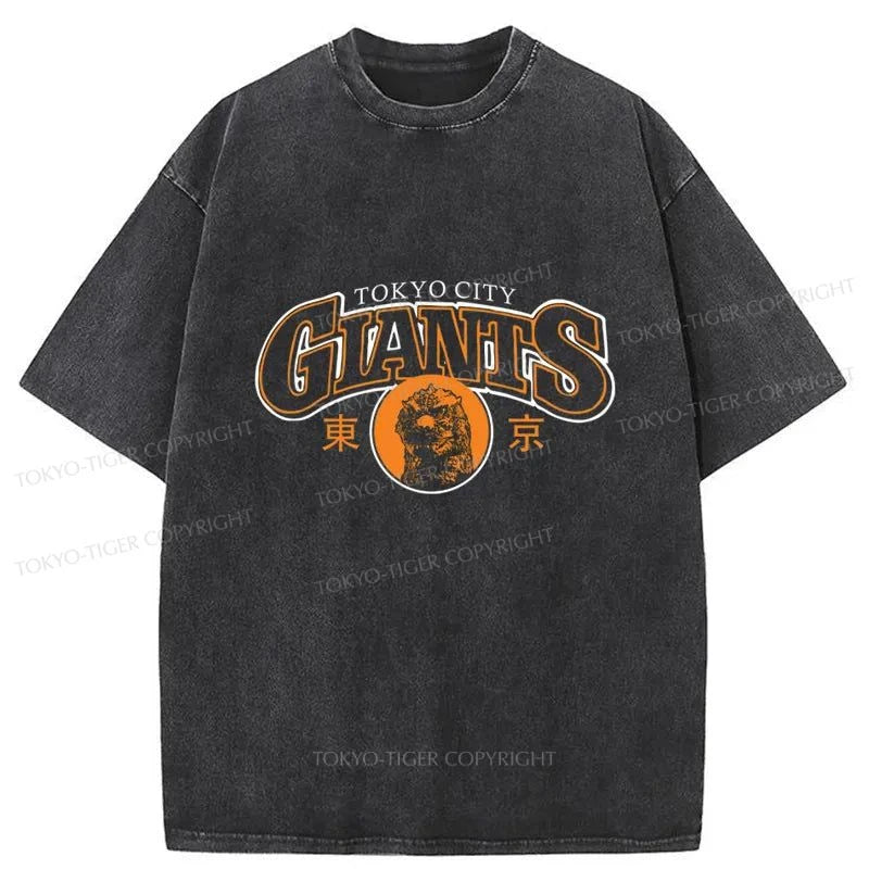 men's trendy graphic t-shirts -Tokyo-Tiger Tokyo City Giants Washed T-Shirt